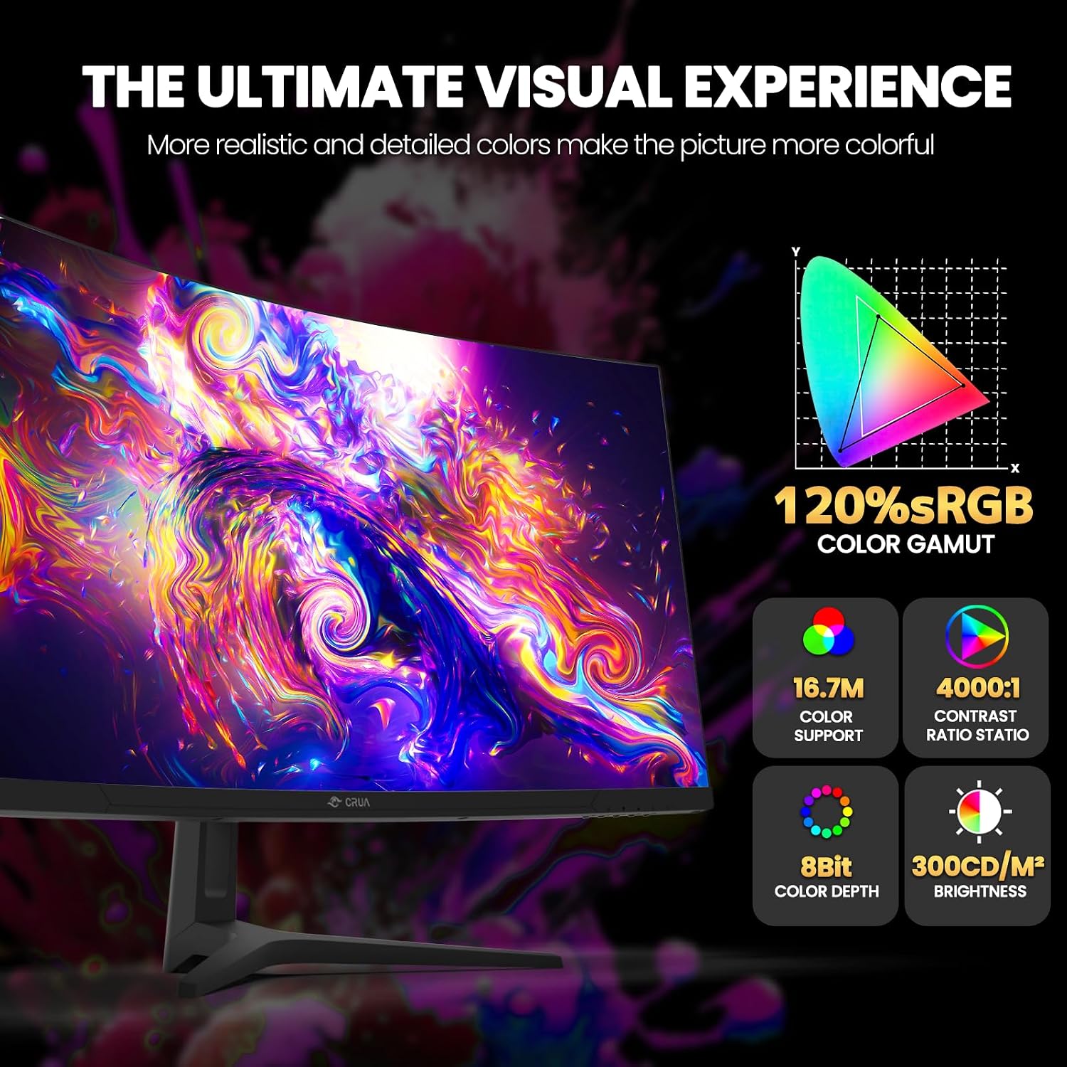 CRUA Monitor curvo para juegos de 34 pulgadas, 144 Hz\/165Hz WQHD 3...