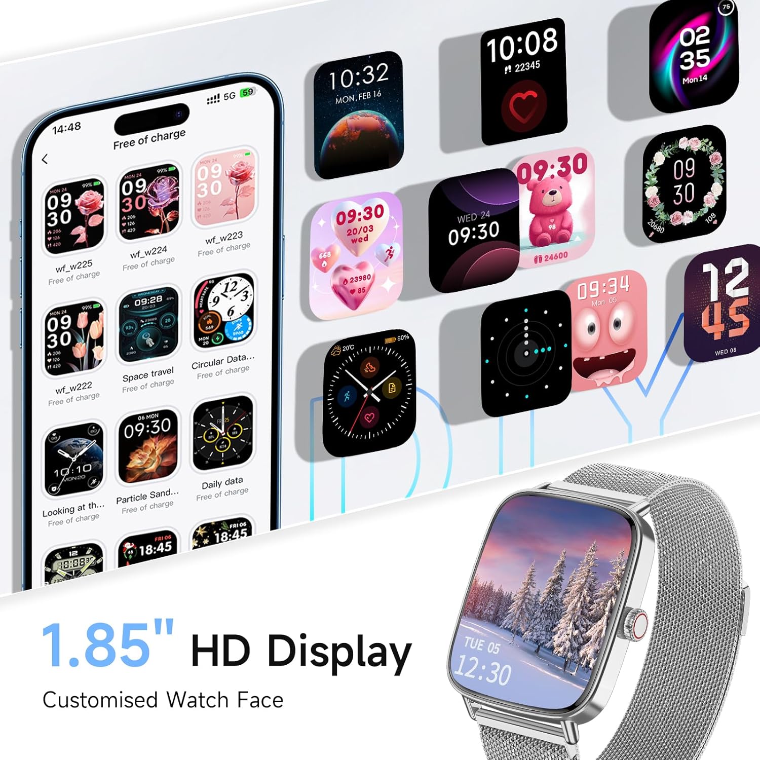 Reloj inteligente para hombres y mujeres, reloj inteligente HD de 1...