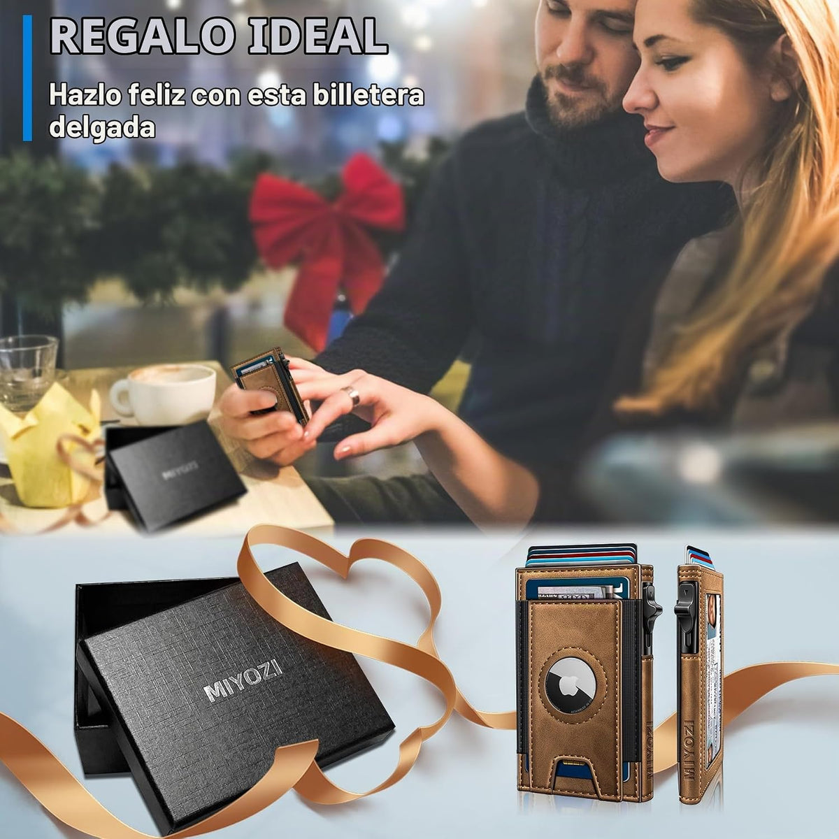miyozi Billetera Airtag para hombres, delgada emergente porta tarje...