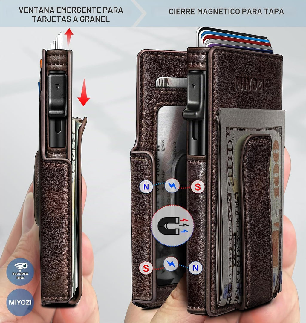 Miyozi - Billetera Airtag para hombre, con clip de dinero, estuche...