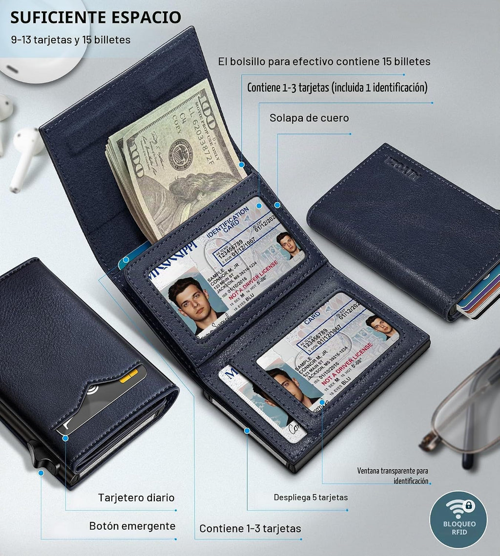 Miyozi Billetera para Hombre, con bolsillo para billetes, 2 ventana...