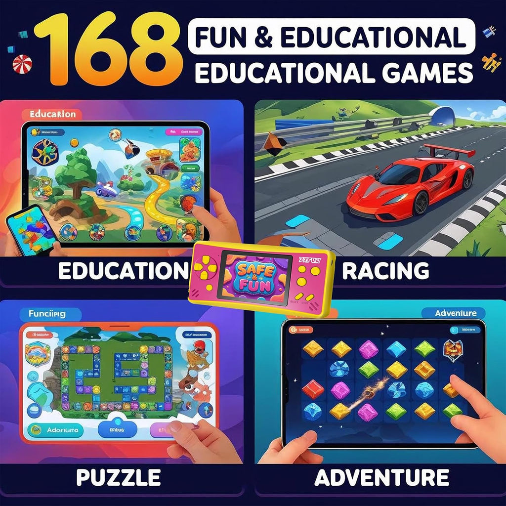 JJFUN Consola de juegos portátil para niños: pantalla de 3.2 pulgad...