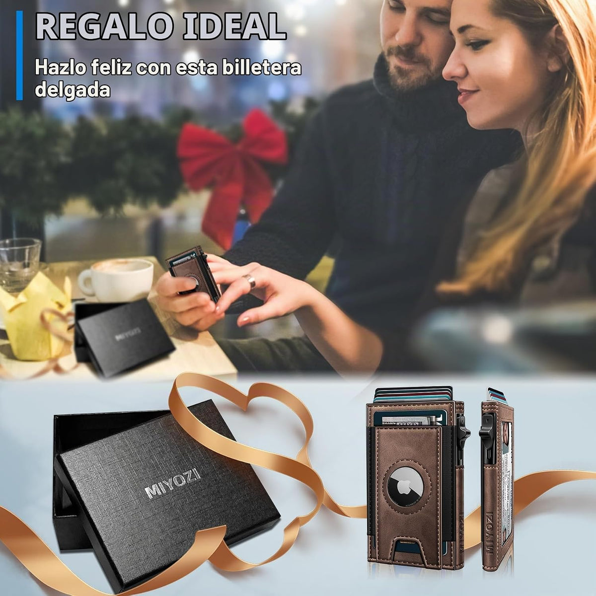 miyozi Billetera Airtag para hombres, delgada emergente porta tarje...