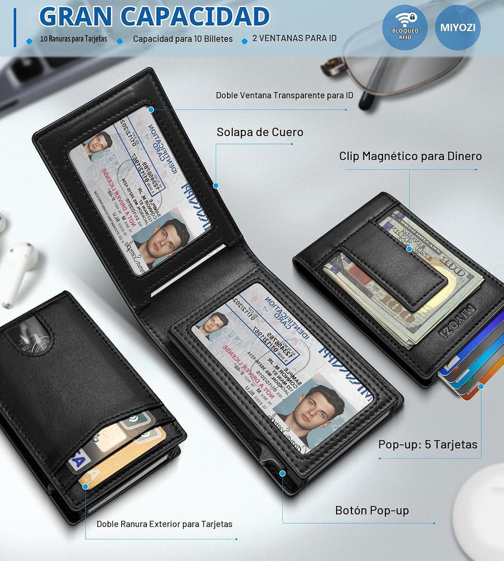 miyozi Cartera para hombre, tarjetero desplegable con bloqueo RFID,...