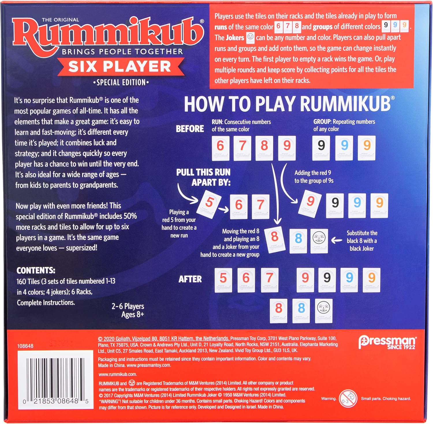 Rummikub Edición para seis jugadores, el clásico juego de fichas Ru...