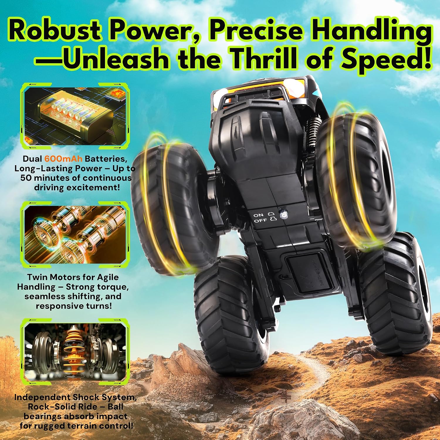 Threeking 1:16 Coches de juguete impermeables RC Monster Truck Cami...