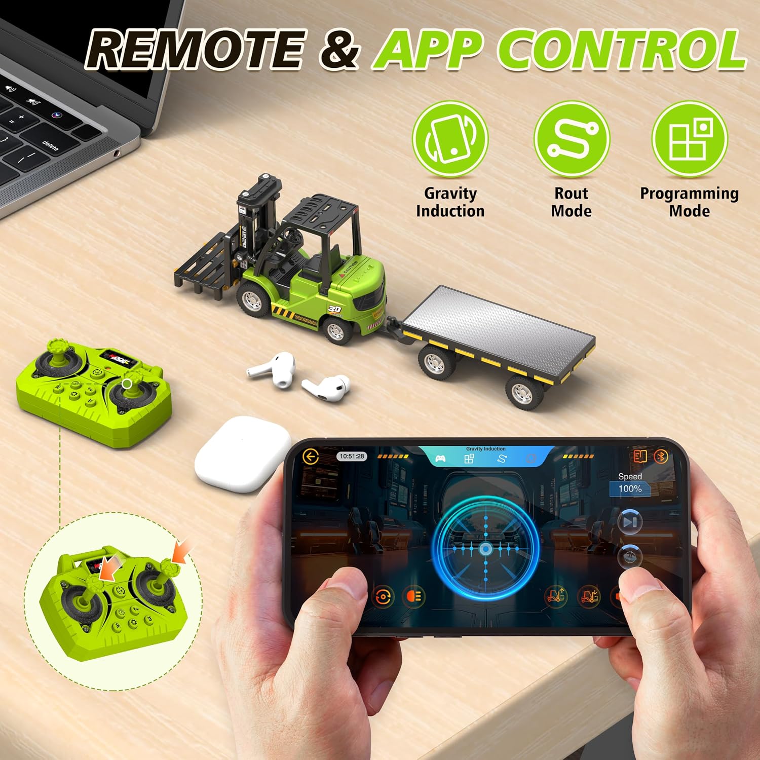 VWAHNANA Mini juguete de carretilla elevadora a control remoto, rem...