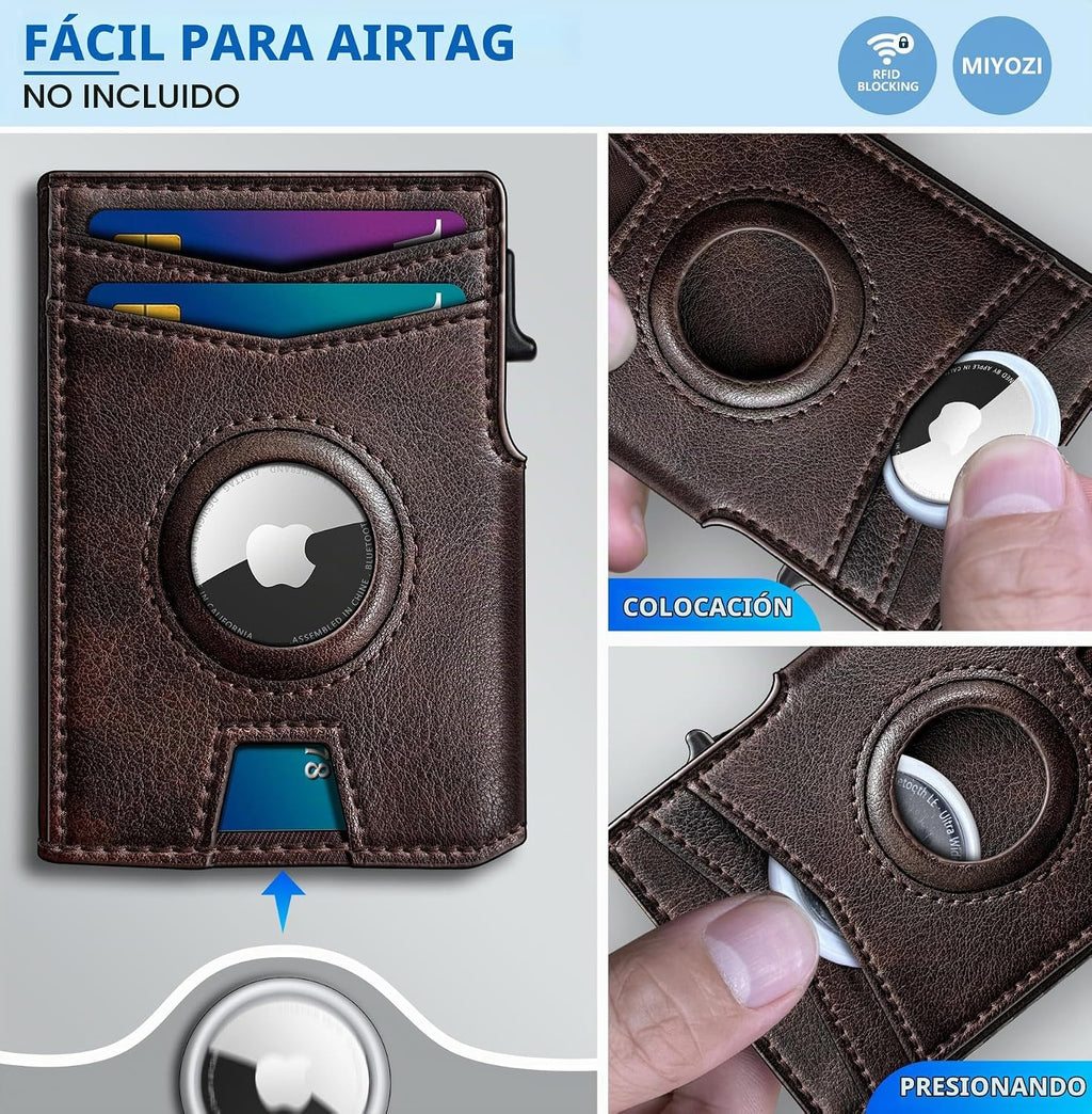 Miyozi - Billetera Airtag para hombre, con clip de dinero, estuche...