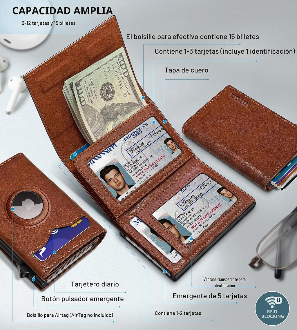 Cartera miyozi Airtag para hombre, con bolsillo para billetes, 2 ve...