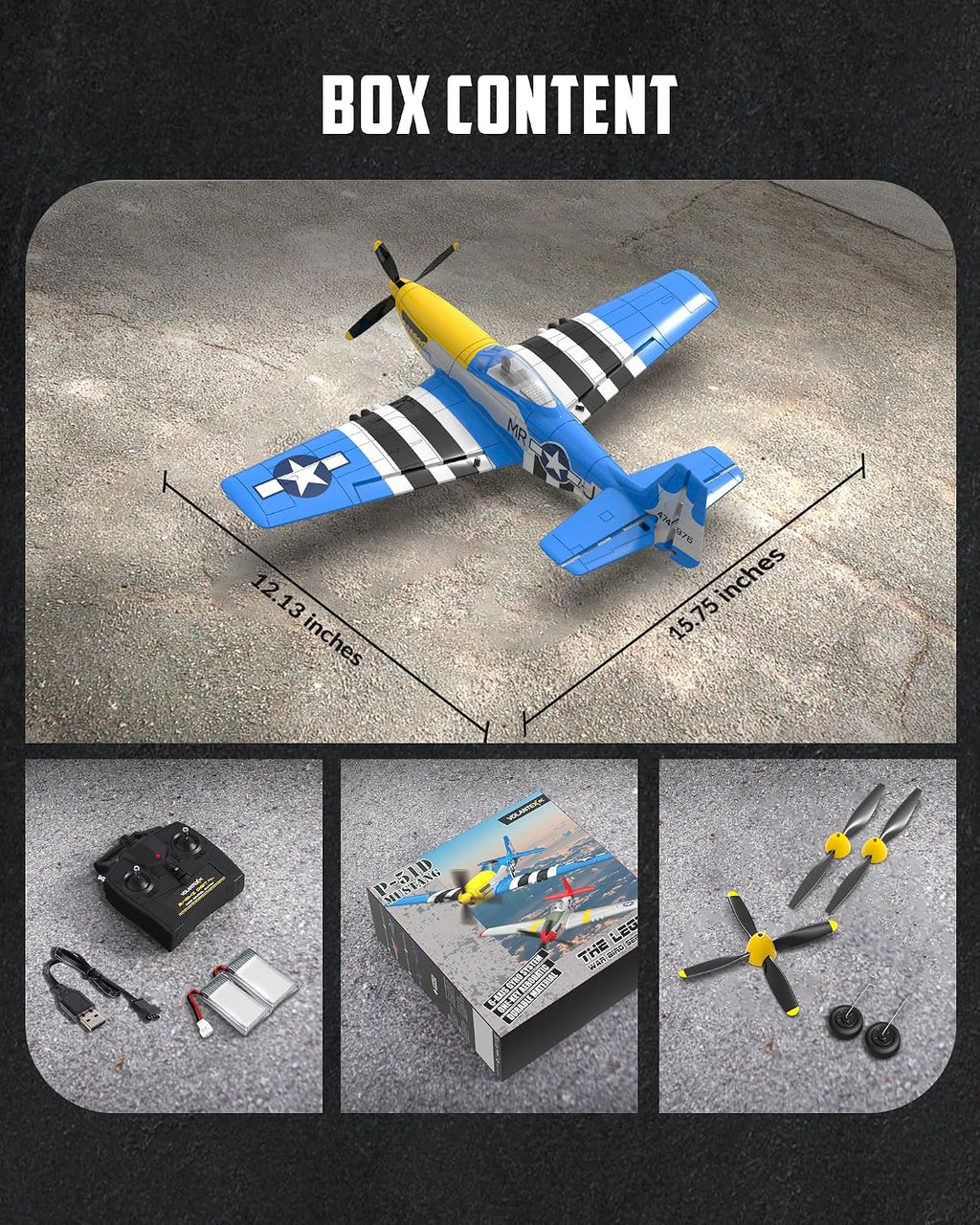 VOLANTEXRC RC Avión P51D Mustang de 4 canales, avión de control rem...