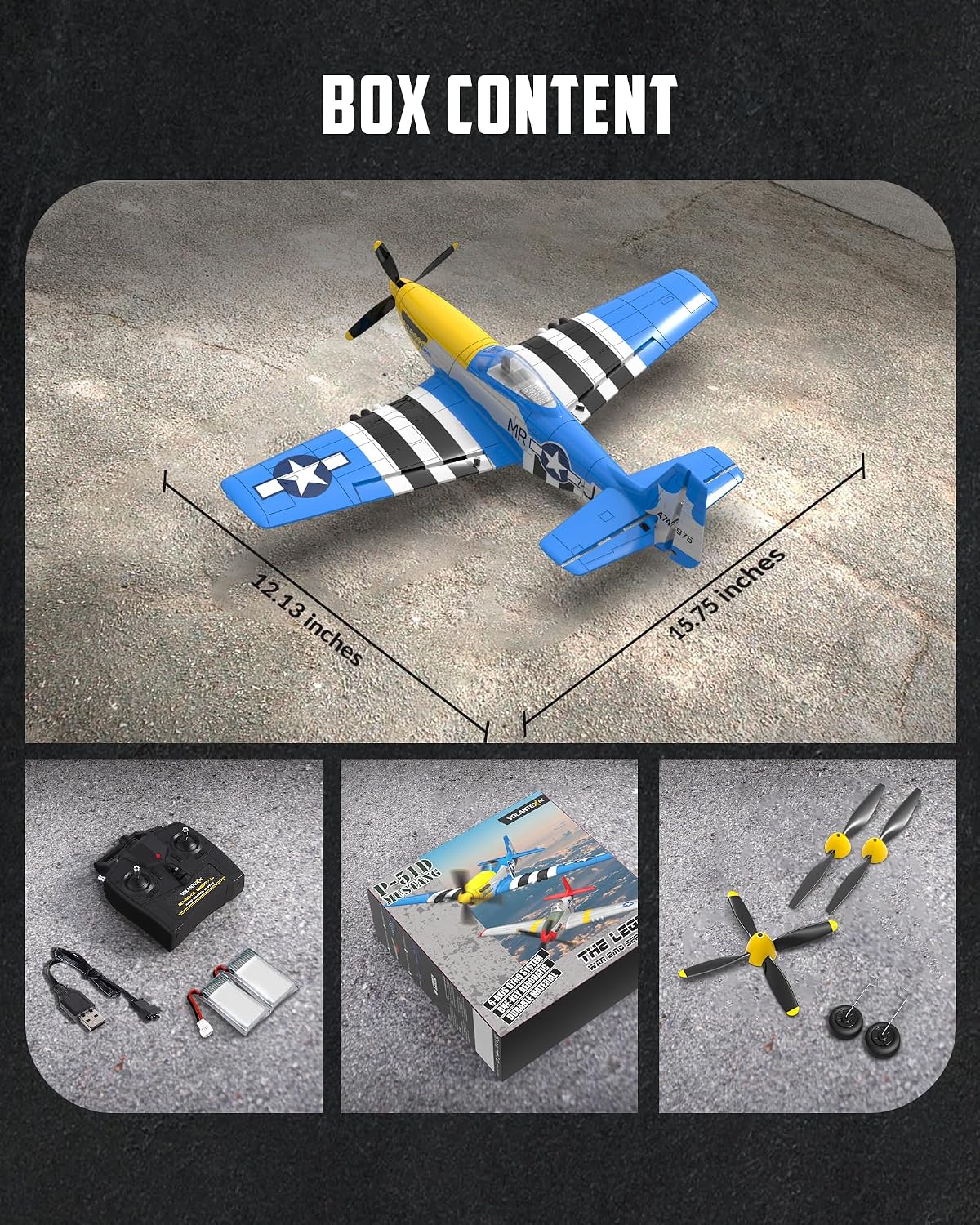 VOLANTEXRC RC Avión P51D Mustang de 4 canales, avión de control rem...