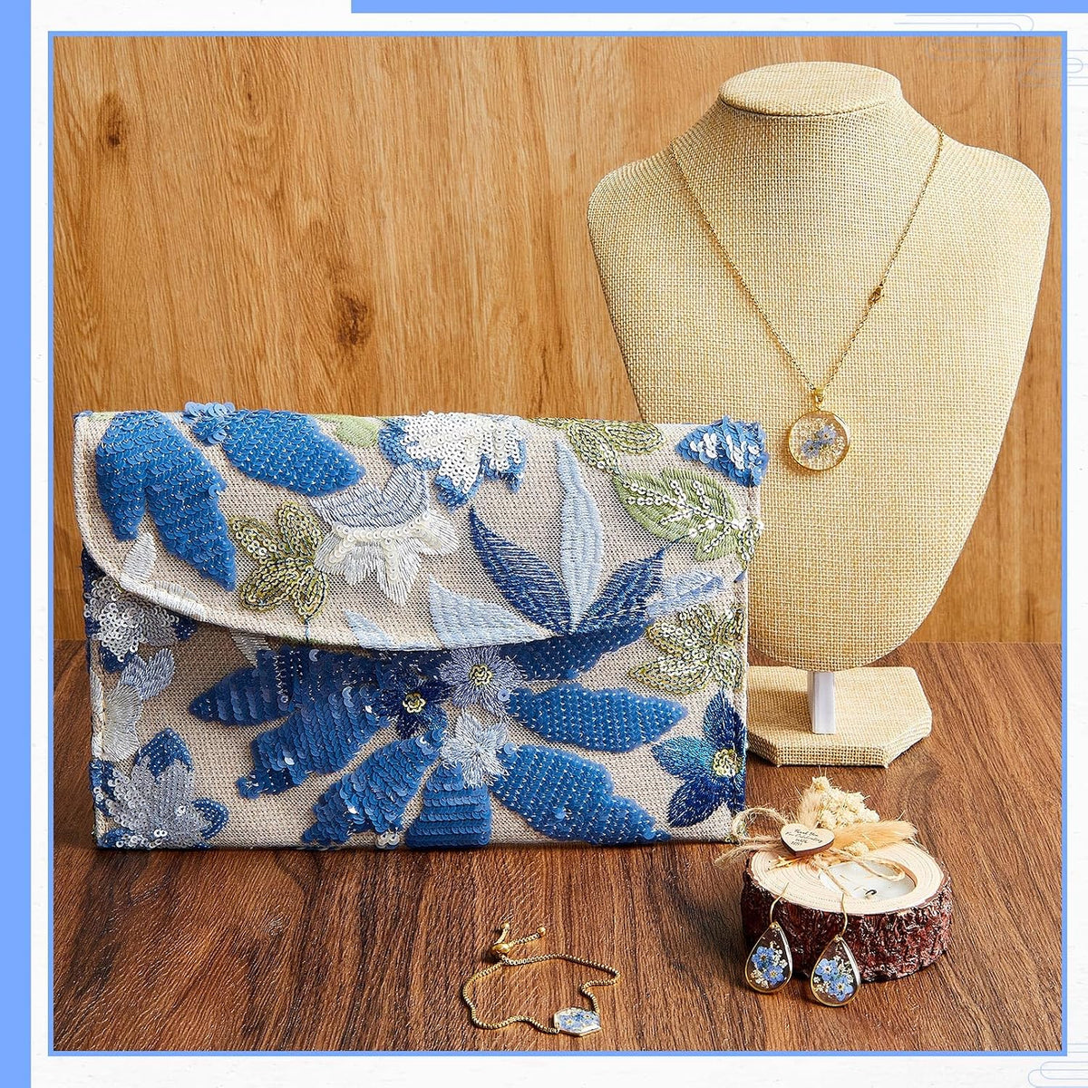SilTriangle Conjunto de joyas de embrague con bordado floral para m...