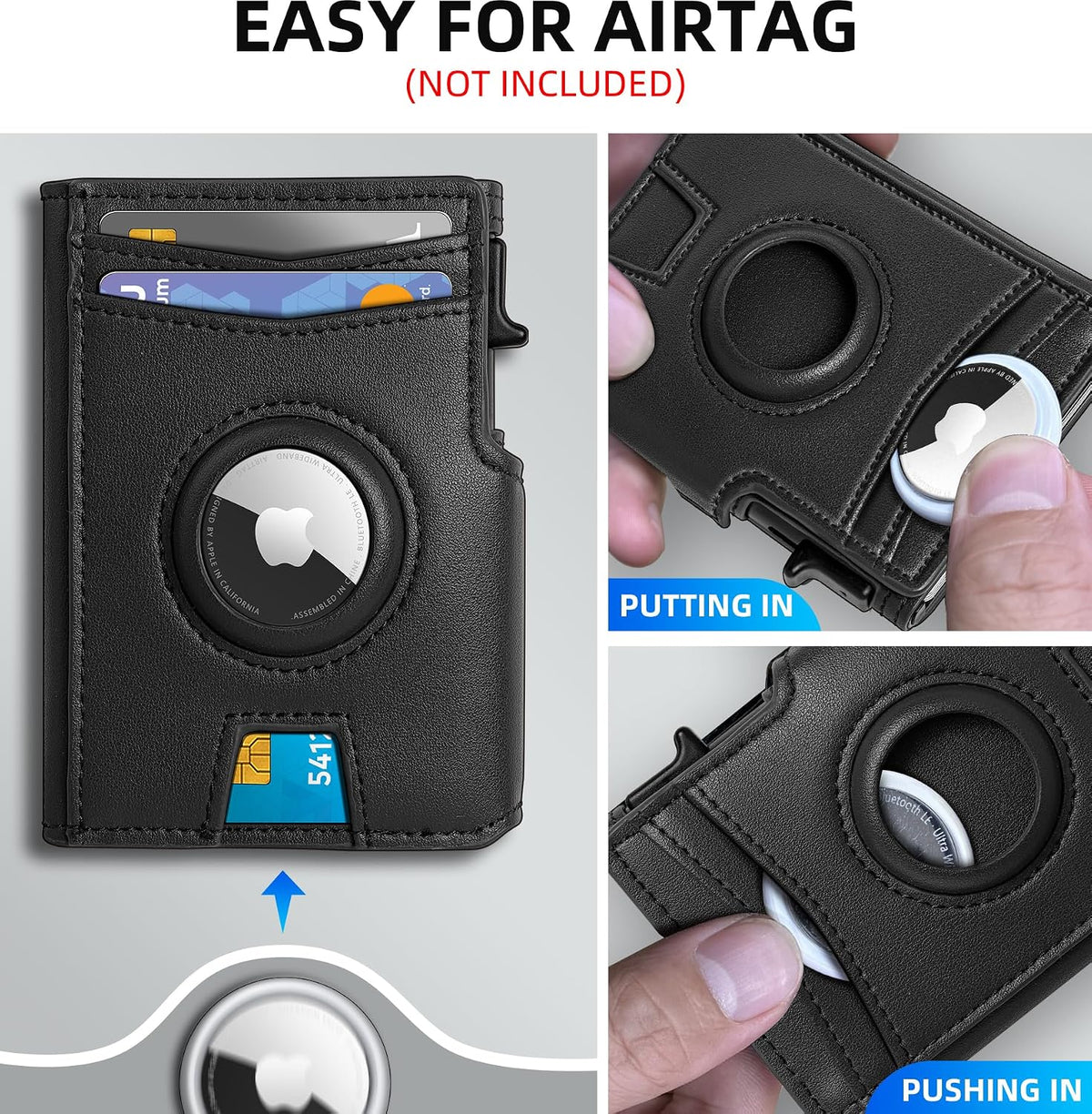 Miyozi - Billetera Airtag para hombre, con clip de dinero, estuche...
