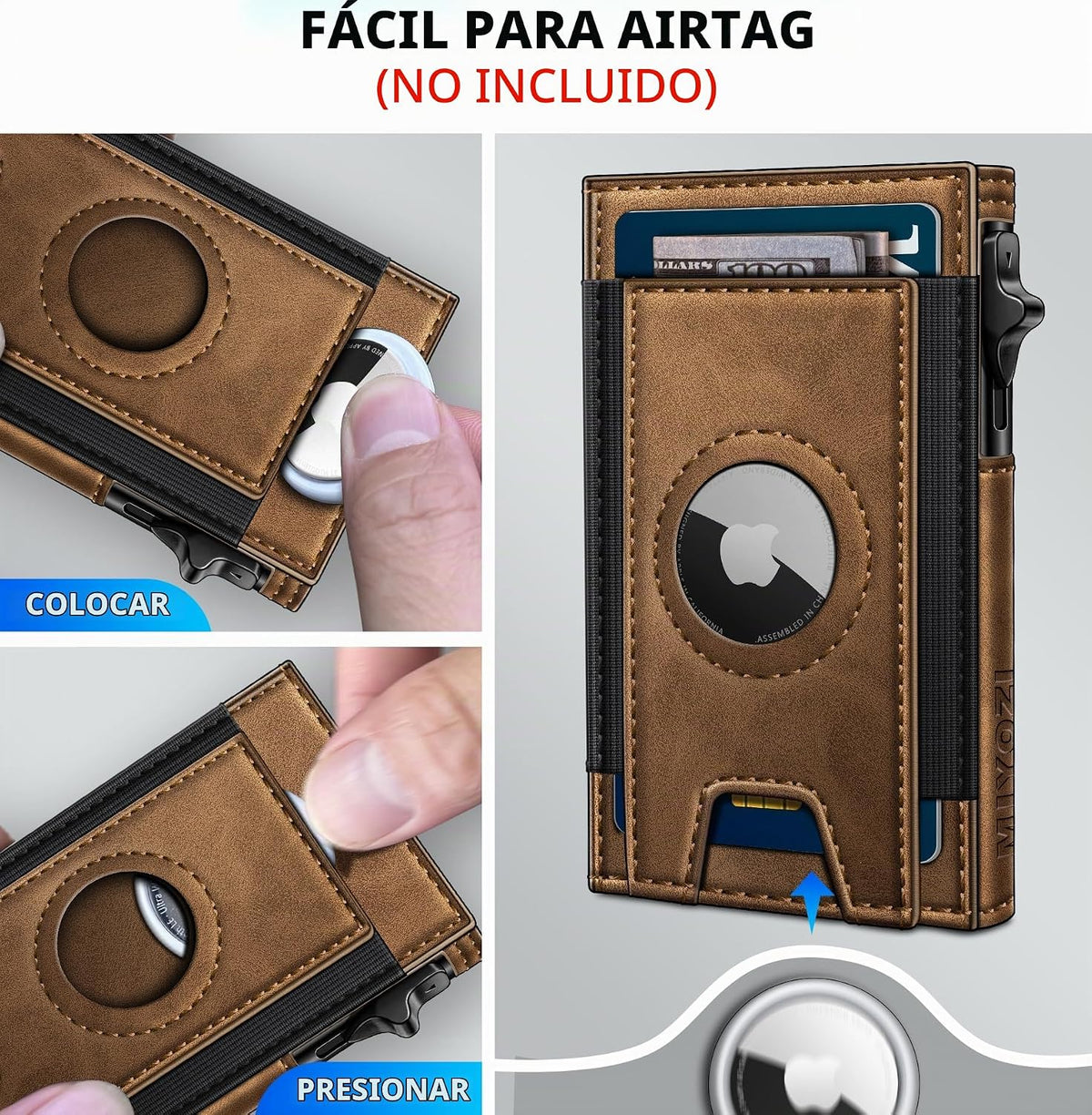 miyozi Billetera Airtag para hombres, delgada emergente porta tarje...